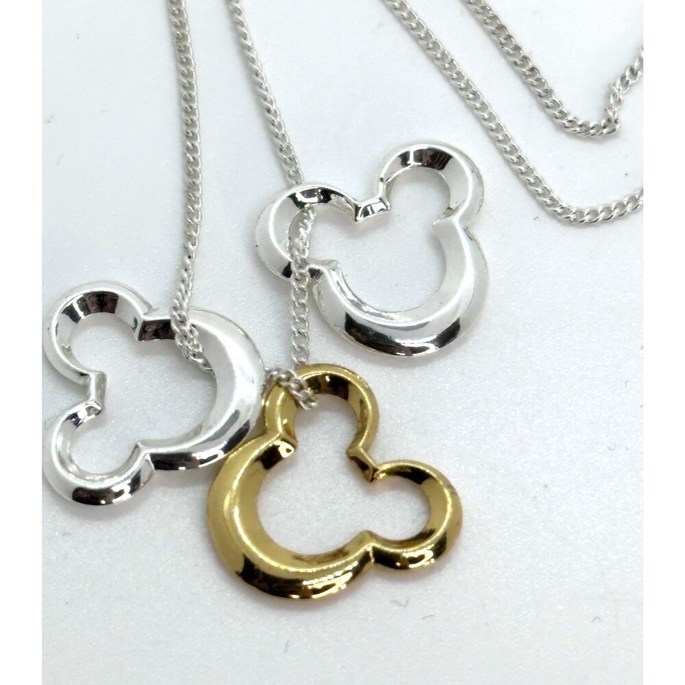 Disney Necklace Mickey Mouse Triple Icon Charm Silver and Gold Tone 15" -18"